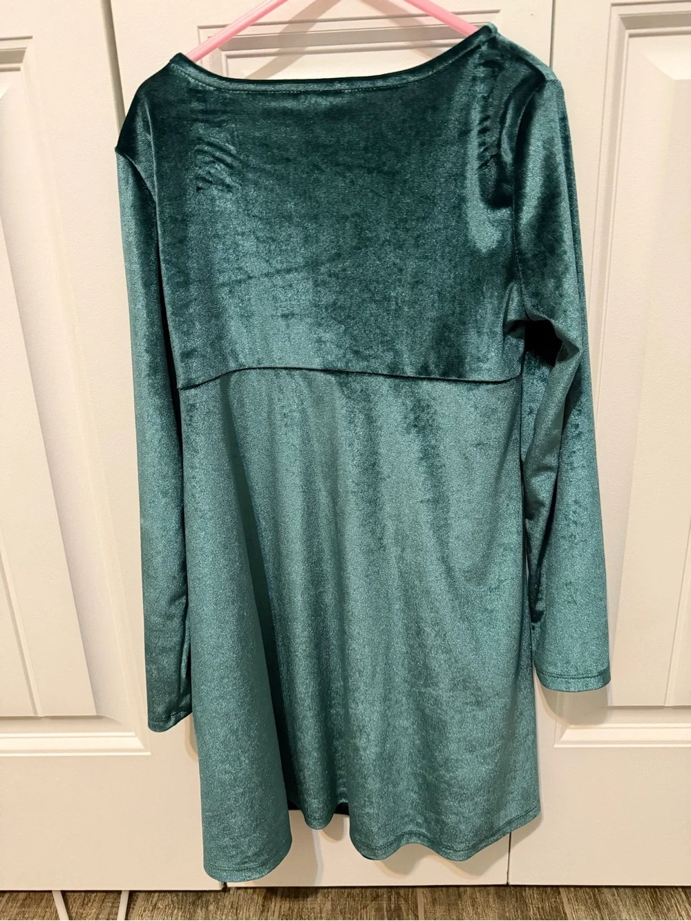 Girls Velvet Long-Sleeve Empire-Waist Dress - Dark Green